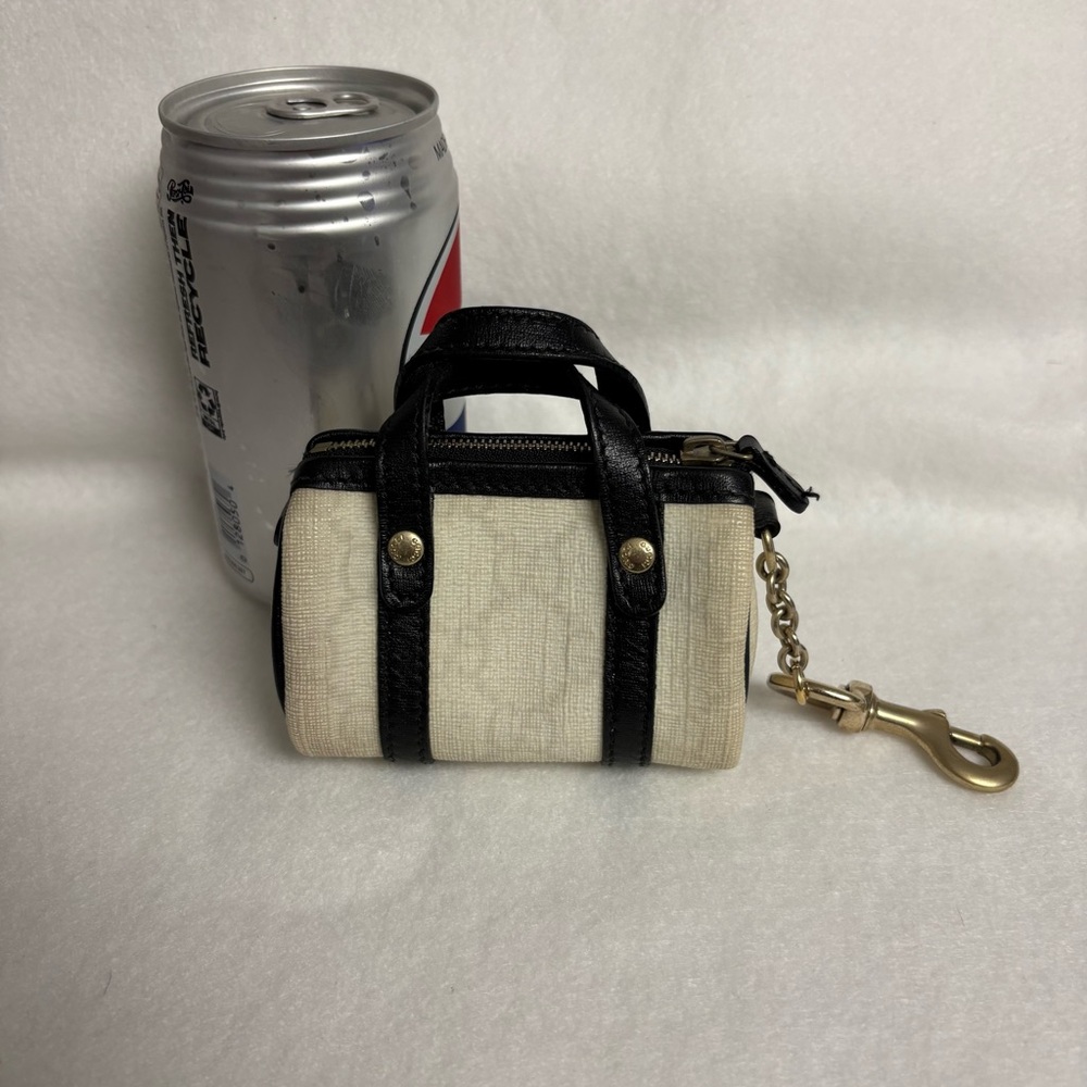 VTG GUCCI Mini Boston Bag Keychain Charm Zipper Clip Cream Black - Picture 9 of 14